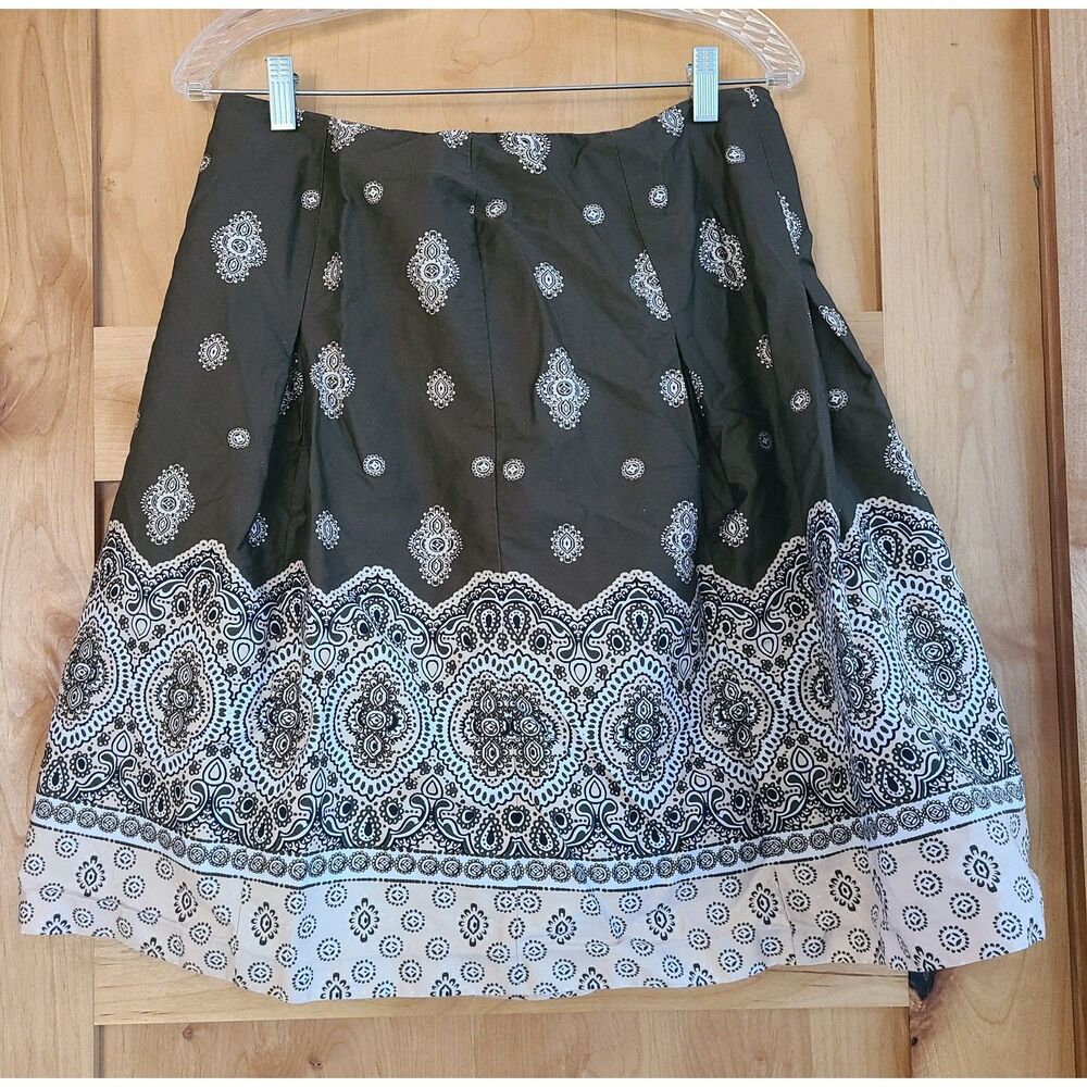 Charter Club 100% Cotton Brown White‎ Mini Skirt Sz 8 Petite Fully Lined Boho